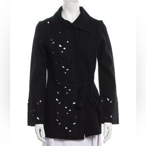 White + Warren 100% Wool Cutwork Sweater Jacket Black Size S Small